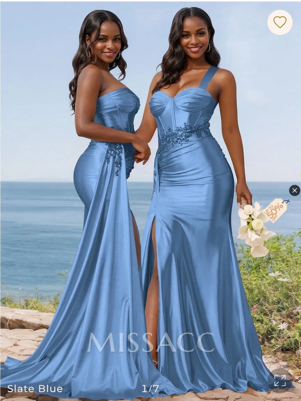 MissACC Slate Blue Satin Evening Dress with Corset Bodice